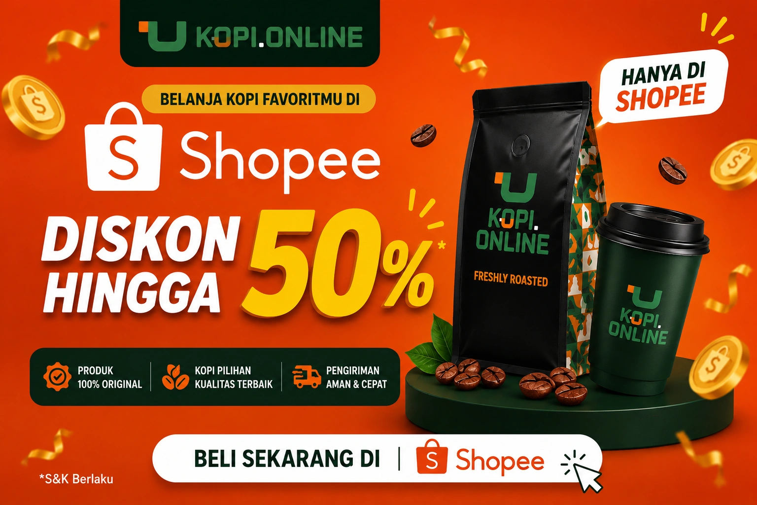 Belanja Kopi Online di Shopee — diskon hingga 50%, produk 100% original, gratis ongkir